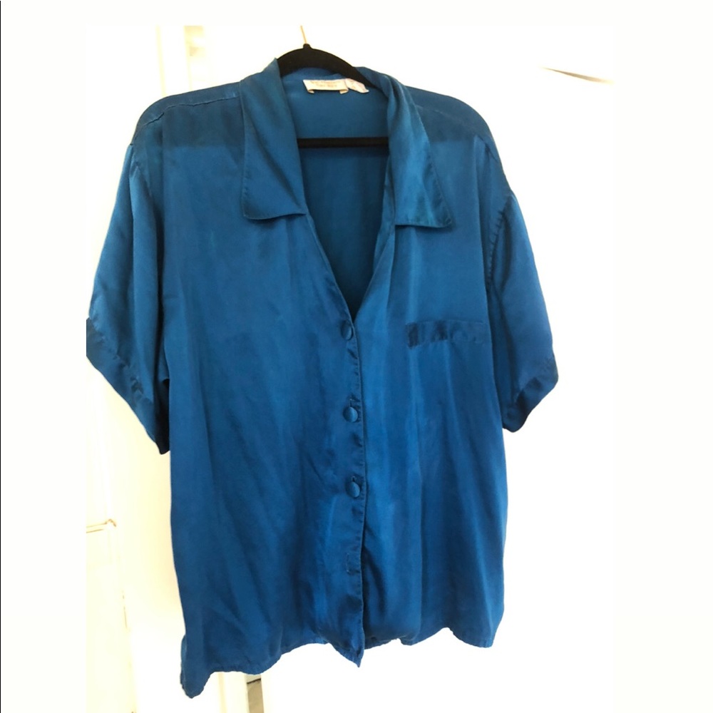 VINTAGE SILK BUTTON UP BLUE BLOUSE